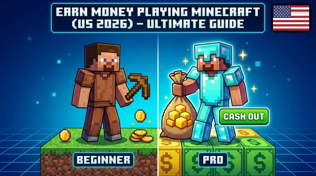 Earn Money by Playing Minecraft in the US (2026) – Ultimate Beginner-to-Pro Guide